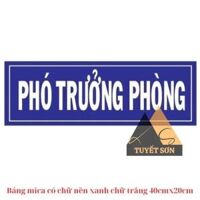 Bảng mica chức danh có chữ nền xanh chữ trắng 30x10cm