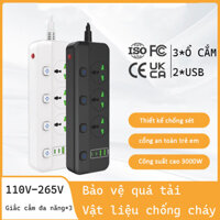 Bảng mở rộng đa ổ cắm 3000W - Mở rộng công suất cao dài 3 mét có khả năng chống sét và cổng USB, tương thích với 110V-265V