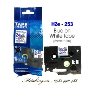 Băng nhãn Brother TZe-253 - 24mm x 8m Chữ xanh trên nền trắng