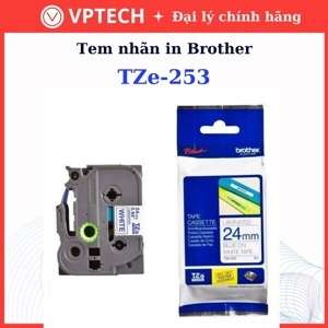 Băng nhãn Brother TZe-253 - 24mm x 8m Chữ xanh trên nền trắng