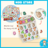 Bảng núm gỗ cho bé song Ngữ LalaPuzzle đồ chơi lắp ghép gỗ sắp xếp chữ cái động vật hoa quả rau củ puzzle Lalala Baby