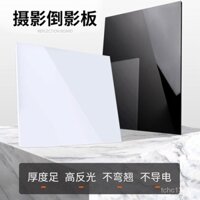 Bảng phản chiếu chụp ảnh màu đen, gương kính cường lực, nền acrylic chụp ảnh trắng, phản xạ chụp ảnh thực phẩm