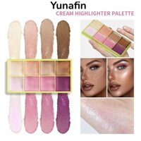Bảng phấn mắt YUNAFIN, Bảng phấn sáng kem nổi bật lâu trôi, 8 màu tự nhiên Phấn má hồng tạo viền phấn má hồng