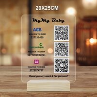 Bảng Qr Code chất liệu mica in thông tin tài khoản ngân hàng kèm đế gỗ để bàn tích hợp thanh toán online