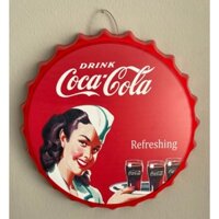 Bảng Thiếc 35Cm Hình Nắp Chai Coca Cola Trang Trí Nhà Hàng Quán Bar