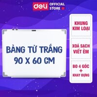 Bảng Trắng Mica 60x90cm Deli Viết Bút Lông Viền Nhôm Bảng Từ Treo Tường Bảng Viết Bút Lông Tặng Khay Đựng Bút