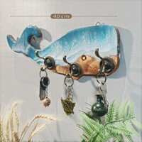 BẢNG TREO ĐỒ & CHÌA KHÓA DECOR CÁ VOI , CÁ HỀ 40 cm(GỖ SOAN ĐÀO - EPOXY RESIN )