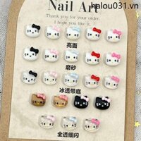 Băng Trong Suốt Hello Kitty Hoạt Hình Phụ Kiện Làm Móng Tay Nơ Màu Hồng Da Đen Bề Mặt Mờ KT Cat diy Có Thể Đeo Được Phụ Kiện Móng Tay