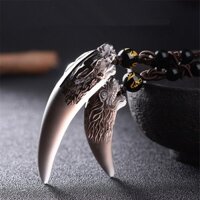 Băng Tự Nhiên Obsidian Sói Răng Totem Chiến Binh Mặt Dây Chuyền Biểu Tượng Valiant Chiến Binh Đức Tin Nam Nữ Talisman Mặt Dây Chuyền