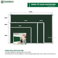 Bảng Từ Xanh Easyboard Tân Hà - KT 40x60cm, 60x80cm, 60x100cm, 80x120cm - Bảng Xanh Viết Phấn - Tặng Phụ Kiện - 60x80cm - 5x5cm