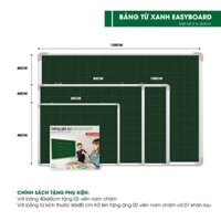 Bảng Từ Xanh Kẻ Ô Ly Tiểu Học (2x2cm) Easyboard Tân Hà - 60x80cm, 60x100cm, 80x120cm - Tặng Phụ Kiện