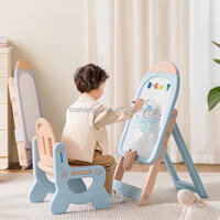 Bảng vẽ cho bé kết hợp với ghế ngồi, bộ nam châm bảng tính và Bút cho bé sáng tạo có 2 màu Xanh và tím.