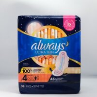 BĂNG VỆ SINH BAN ĐÊM ALWAYS ULTRA THIN (38 MIẾNG) - Size 4