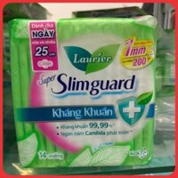 Băng vệ sinh cao cấp Laurier shuper slimguard kháng khuẩn 25cm ( có cánh ) 14 miếng