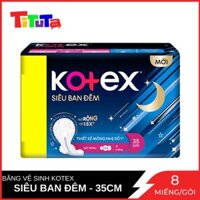 Băng Vệ Sinh Có Cánh 35cm Kotex Siêu Ban Đêm 9 Giờ Chống Tràn 8 miếng