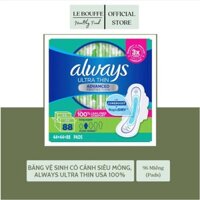 Băng Vệ Sinh Có Cánh Siêu Mỏng, Thấm Hút Tức Thì, Khóa Mùi Always Ultra Thin USA 100% Thoải Mái 96 Miếng (Pads)