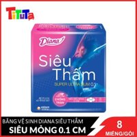 Băng vệ sinh Diana Siêu thấm siêu siêu mỏng 0.1cm Super Ultra Slim 8 miếnggói