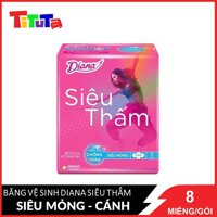 Băng Vệ Sinh Diana Siêu Thấm Siêu Mỏng Cánh 23cm Gói 8 Miếng