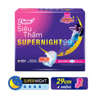 Băng Vệ Sinh DIANA SUPERNIGHT Siêu Thấm Ban Đêm Có Cánh 29cm (4 miếng)