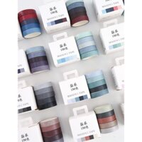 Băng Washi Màu Sắc Đơn Giản Retro Dòng Muối Bộ 5 Cuộn Chất Liệu Nhật Ký Trang Trí Viền Nhãn Dán Màu Sắc