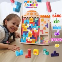 Bảng Xếp Hình Gỗ Tetris 3D Hai Mặt Kèm Bảng, Bút Viết, Giá Đỡ - Ghép Hình Động Vật Logic Phát Triển Trí Tuệ Cho Bé có