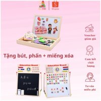 Bảng xếp hình nam châm thông minh 2 mặt, bộ tranh ghép hình gắn nam châm gỗ cho bé, bộ bảng vẽ nam châm cho bé - CH030