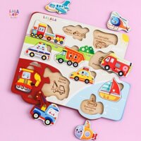 Bảng Xếp Hình Puzzle Gỗ Học Song Ngữ Anh Việt Lalapuzzle - Phương Tiện Giao Thông - Lalala Baby