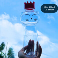 Bành 60 chai nhựa 500ml hình chú Mèo đáng yêu, thiết kế chai thon cao dễ cầm, đóng trà sữa, nước ép