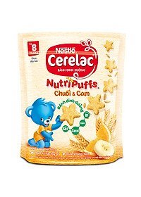 Bánh Ăn Dặm Nestlé CERELAC Nutripuffs Vị Chuối Cam – Gói 50g