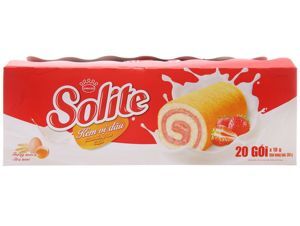 Bánh bông lan cuộn kem vị dâu Solite - hộp 360g (18g x 20 cái)