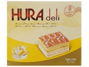 Bánh bông lan hương bơ sữa Hura Deli hộp 168g
