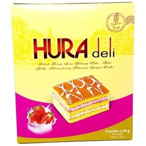 Bánh bông lan hương sữa dâu Hura Deli hộp 168g