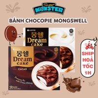 Bánh chocopie Mongswell nhân ca cao, bánh xốp mịn nhân kem truyền thống Lotte Hàn Quốc hộp 12 cái 384g
