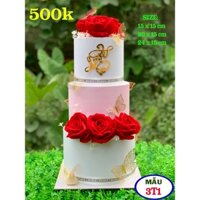 bánh cưới 3 tầng hoa hồng . bánh giả , mô hình trưng bày tiệc cưới , nhà hàng hiện đại