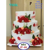 bánh cứoi 3 tầng hoa hòng đỏ, bánh kem mô hình siêu to, 3t-201