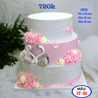 Bánh cưới 3 tầng thân hồng,bánh cưới 3 tầng giá rẻ