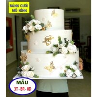 Bánh cưới 3 tầng to hiện đại , tone hoa trắng , mô hình trưng bày sự kiện