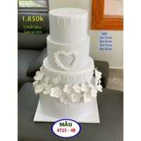 Bánh cưới 4 tầng tone hoa trắng sang trọng