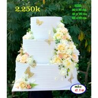 Bánh cưới giả , bánh 3 tầng màu trắng gân hoa , 4t v40