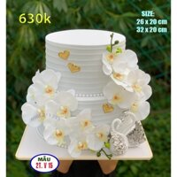 Bánh cưới giả , bánh cưới 2 tầng màu trắng hoa , 2t v15