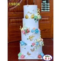 Bánh cưới giả cap cấp , Bánh cưới 4 tầng gân silicon hoa đá , 4T V4