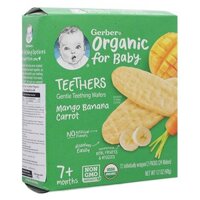 Bánh gạo ăn dặm Gerber Organic Teethers vị xoài, chuối và cà rốt hộp 48g (từ 7 tháng)