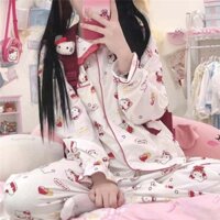Bánh Hello Kitty Quần Dài Tay Bộ Đồ Ngủ Siêu Dễ Thương Homewear Suit