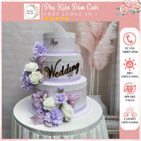 Bánh kem giả 3 tầng trang trí tiệc cưới tone Tím