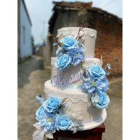 Bánh kem giả trang trí tiệc Cưới 3 tầng tone Xanh