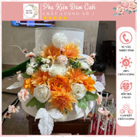 Bánh kem giả trang trí tiệc Cưới 3 tầng tone cam