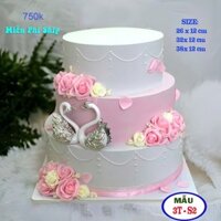bánh kem mô hình 3 tầng hồng, bánh cứoi 3 tầng 3 tầng hoa hồng 3t-s2