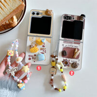 Bánh mì bánh rán hình gấu kem cho Samsung Galaxy Z Flip6 5 4 3 Vỏ mặt dây chuyền bảo vệ toàn diện Vỏ sáng tạo chống rơi cho vỏ bọc toàn diện Samsung