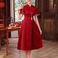 Bánh Mì Nướng Đầm Cô Dâu Rượu Vang Đỏ Plus Size Phụ Nữ Mang Thai Cổ Tích Đính Hôn Đầm Dạ Hội Nữ Tiệc
