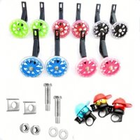 Bánh phụ xe đạp trẻ em có đèn LED sáng (gồm cả bộ 2 bánh + chân sắt + tặng kèm chuông xe)